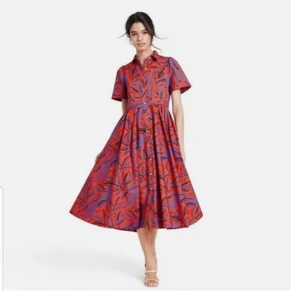 Alexis for Target Shirt Dress Tropical Leaf Midi Hard to Find Size XXS - Picture 3 of 11